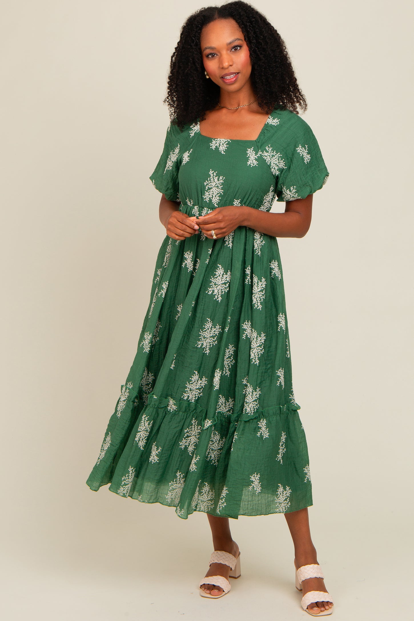 ruffle hem midi dress Fantastic Fawn 34 Waist Ruffle Hem Linen Midi Dress