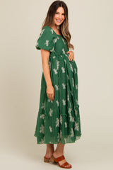 Green Floral Print Ruffle Hem Maternity Midi Dress – PinkBlush