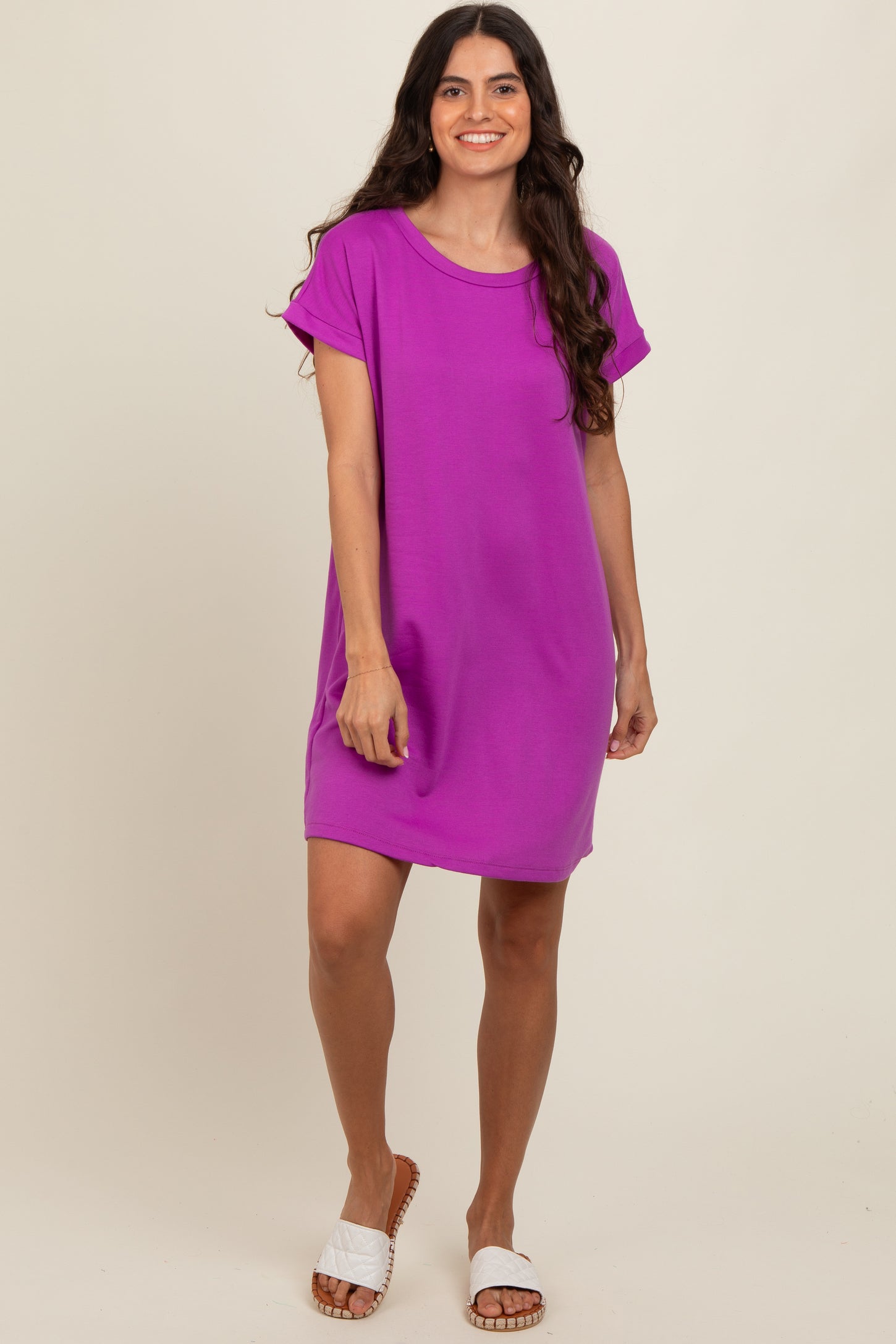 magenta shirt dress Basic Preslie Poplin Shirt Dress Magenta L/XL