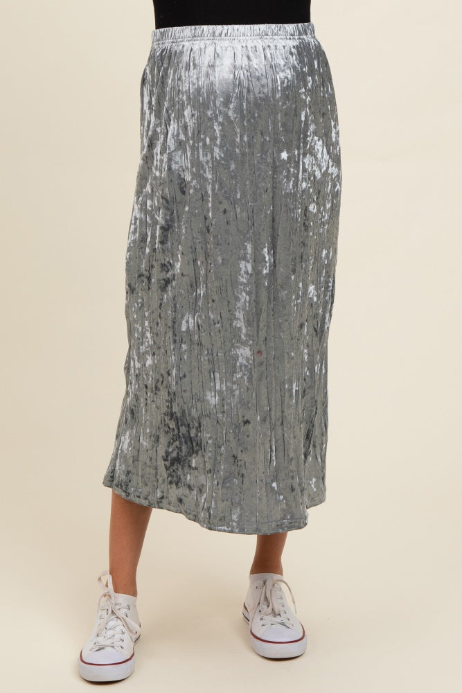 Blue Velvet Crinkled Maternity Midi Skirt