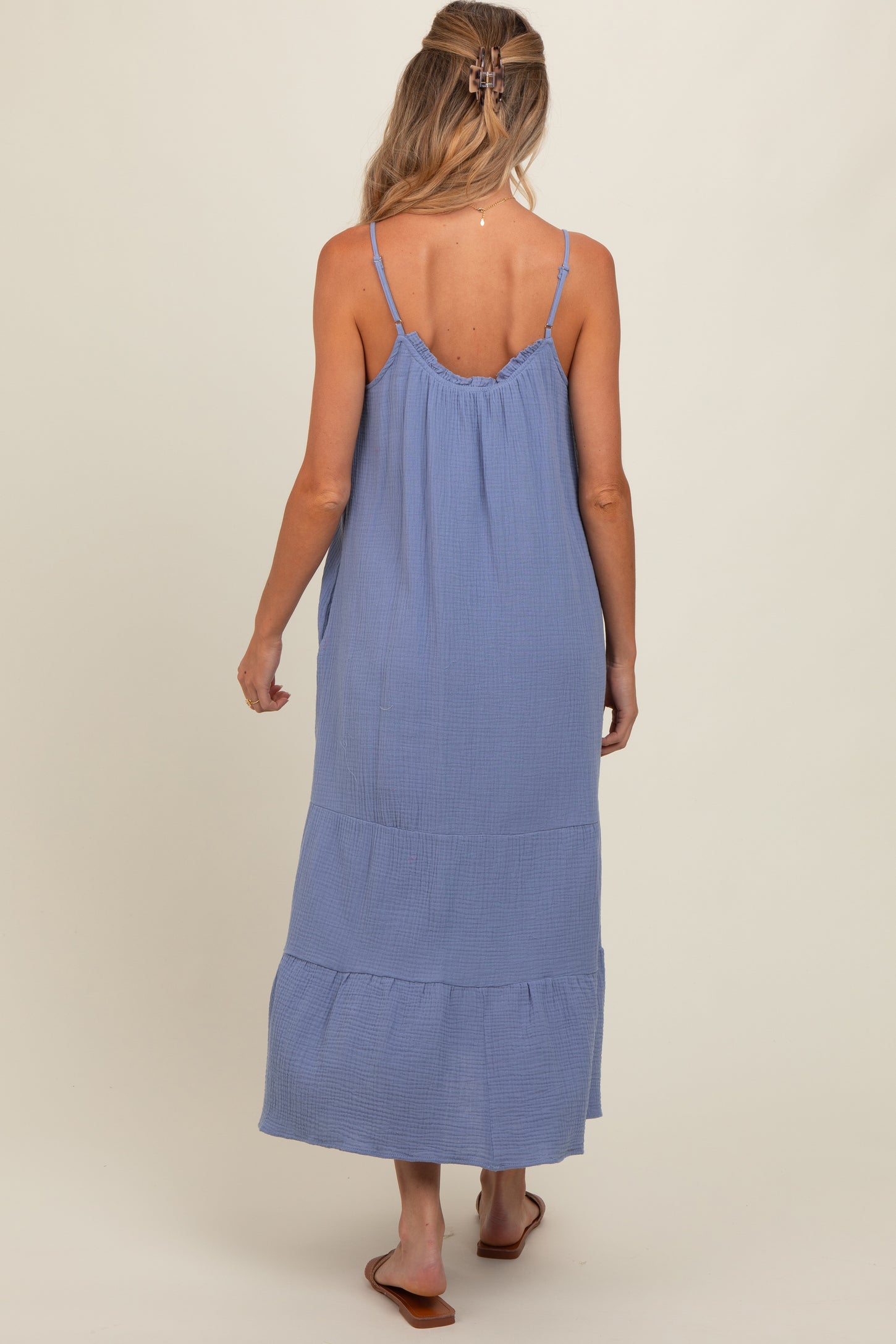 Blue Tiered Hem Maternity Midi Dress PinkBlush Blue Tiered Hem Maternity Midi Dress PinkBlush