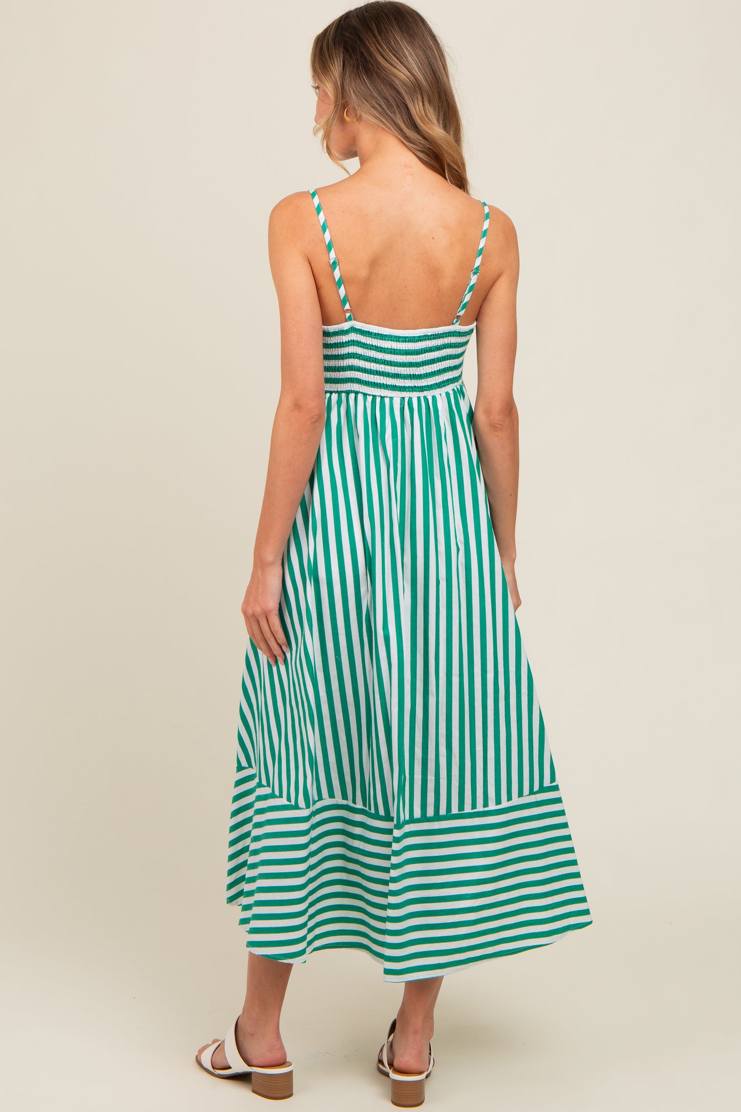 Green Contrast Stripe Midi Dress PinkBlush Green Contrast Stripe Midi Dress PinkBlush