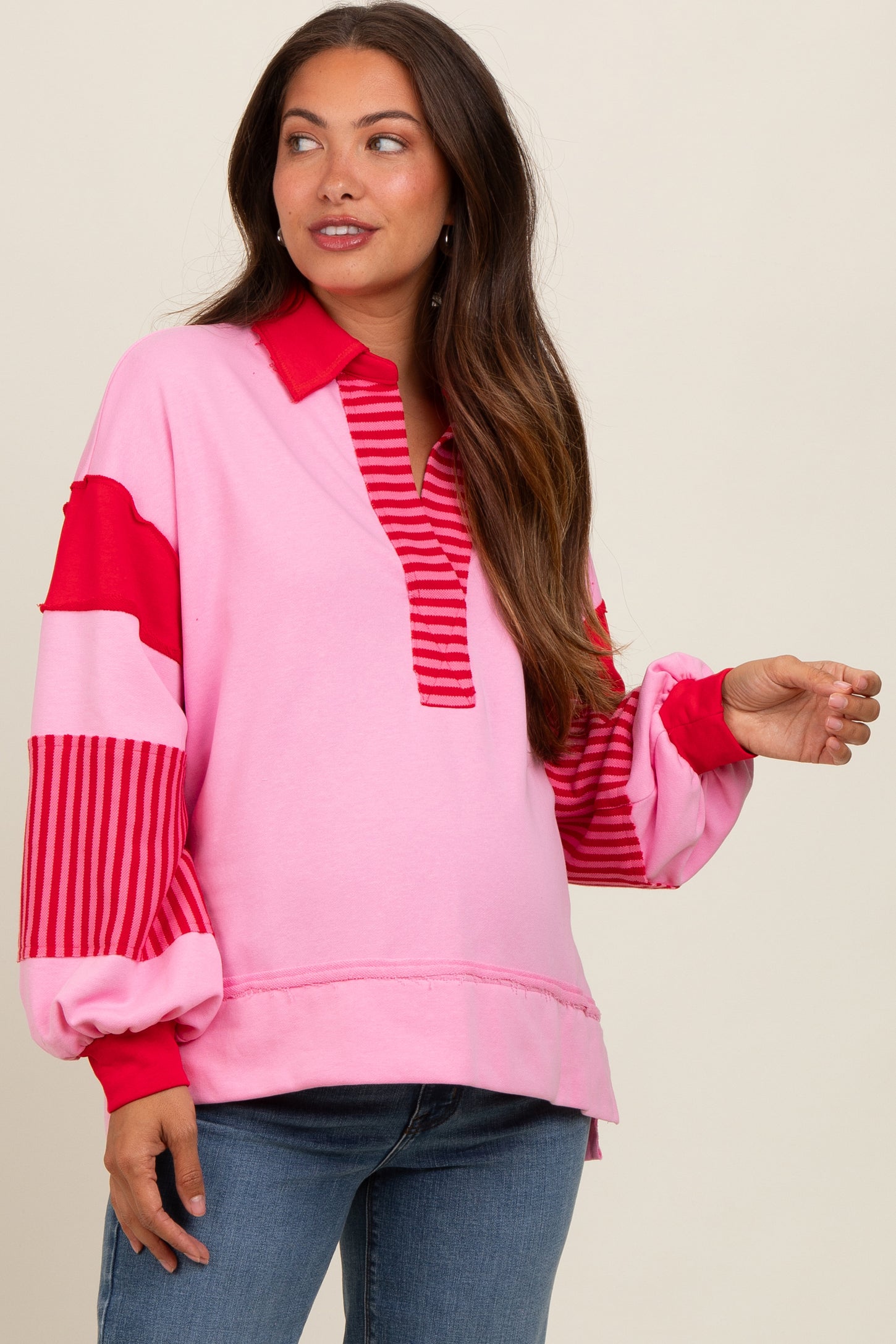 Pink Colorblock Top Pink Colorblock Striped Maternity Long Sleeve Top – PinkBlush