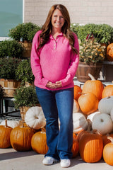 Fuchsia Buttoned Up Sweater Knit Maternity Top