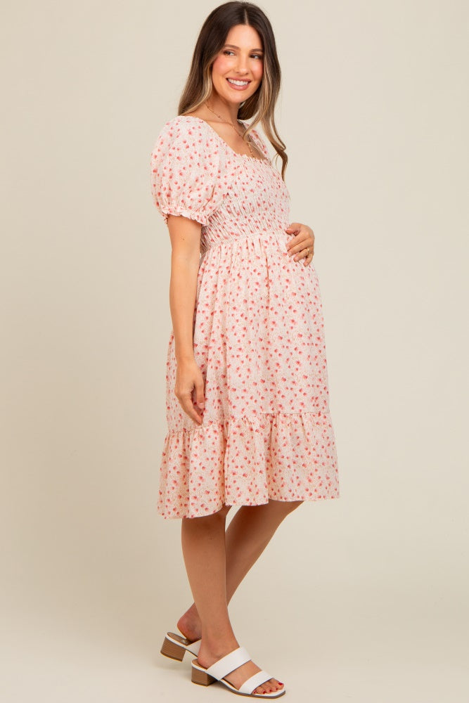 ivory floral smocked maternity maxi dress Ivory Floral Smocked Maternity Maxi Dress PinkBlush