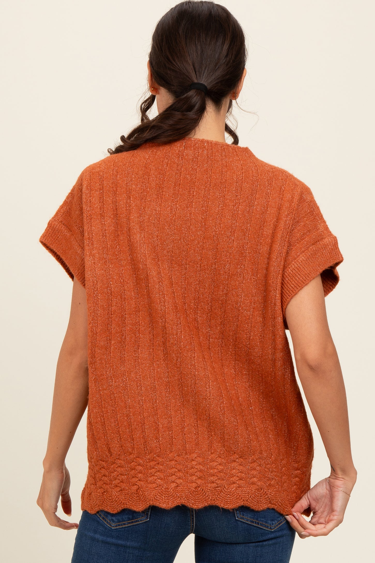 Rust Ribbed Mock Neck Sweater Top