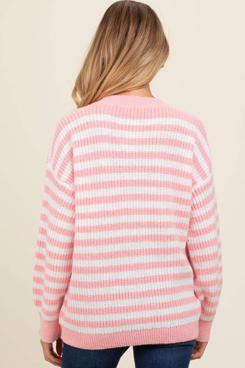 Ready to Ship Pink Stripe Colorblock Short Sleeve Crew Neck Lightweight Sweater