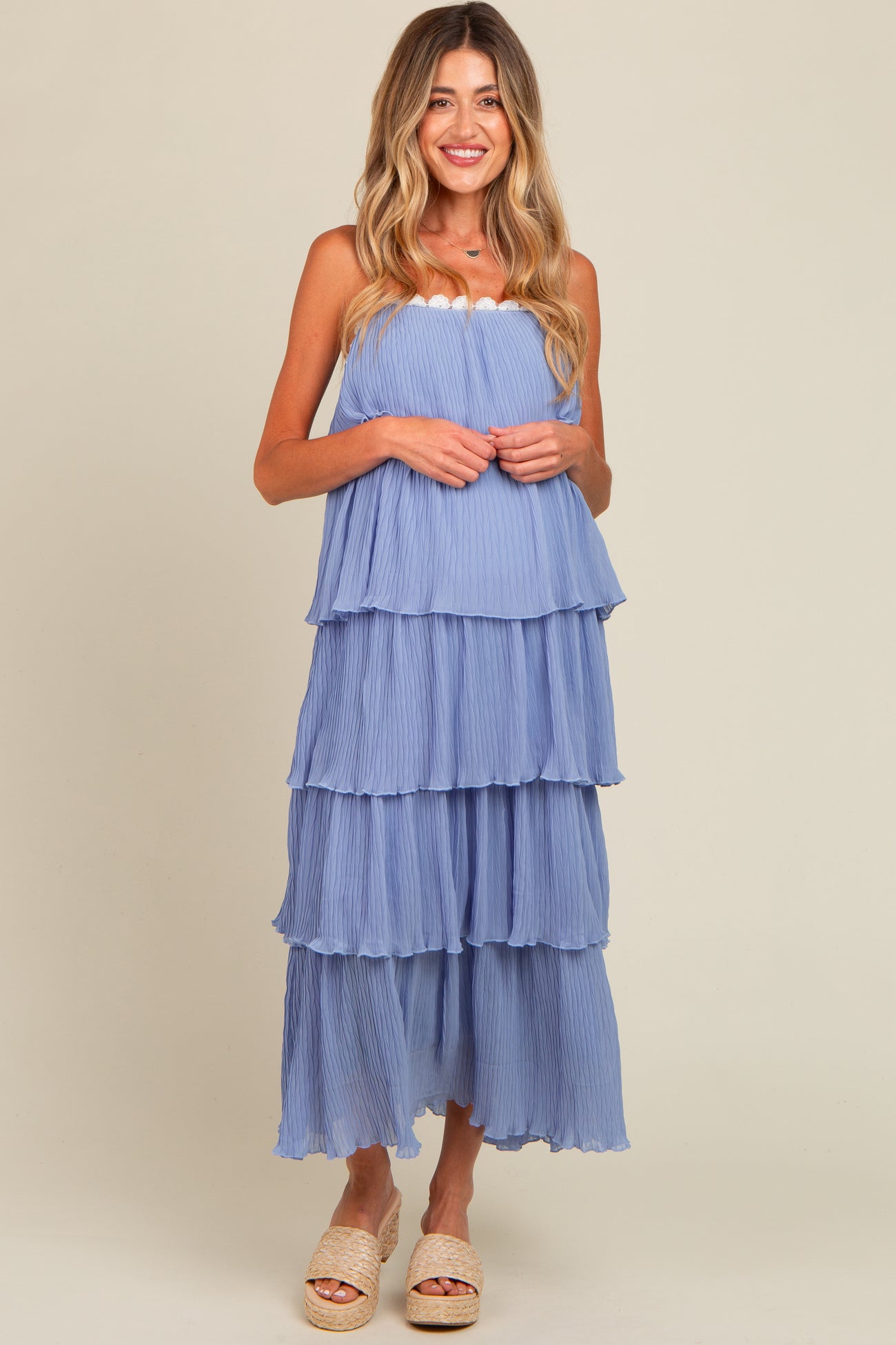 periwinkle maxi dress Periwinkle Ruffle Tiered Maternity Maxi Dress