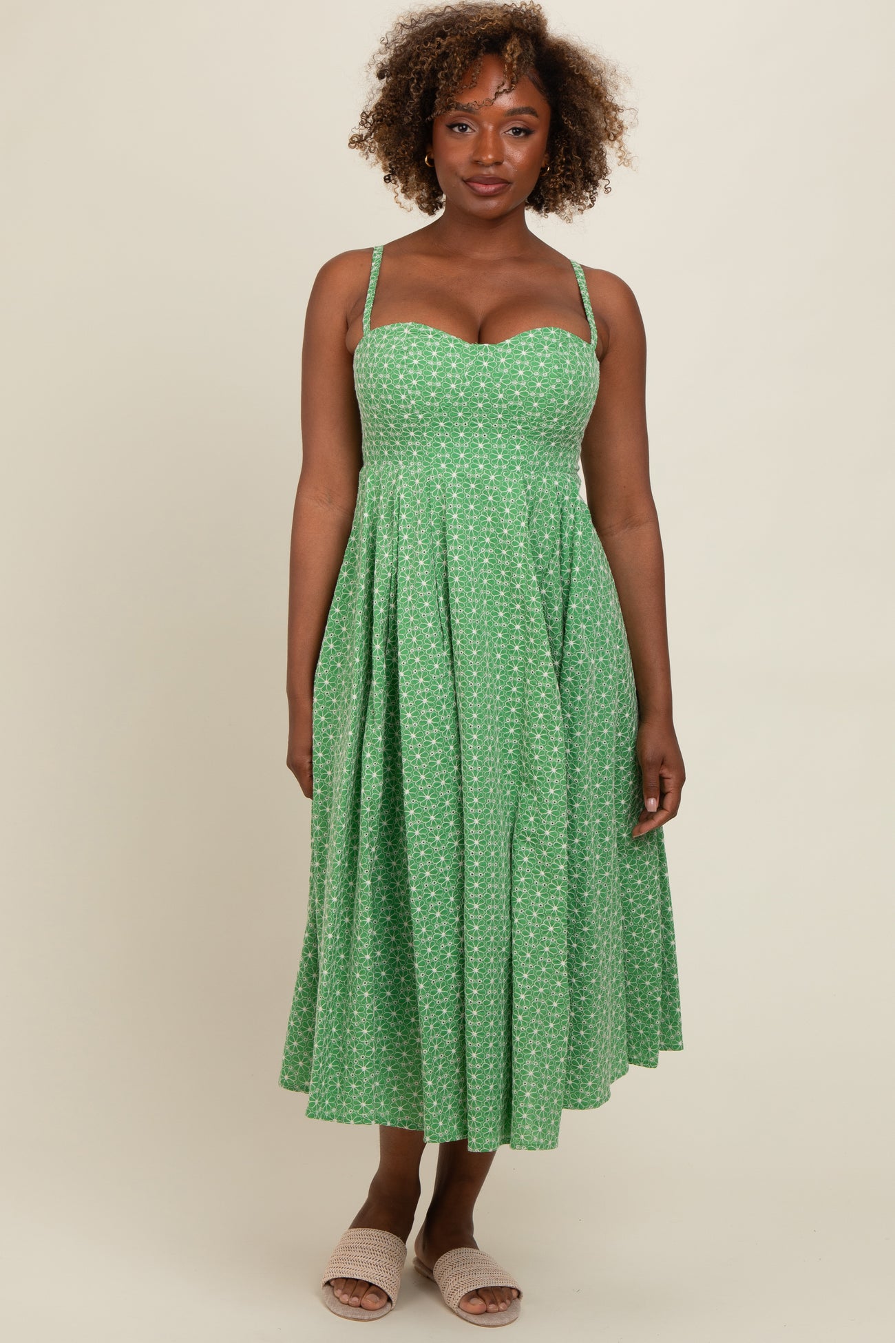 green floral embroidered dress Silvia Olive Floral Embroidered Midi Dress Frock and Frill