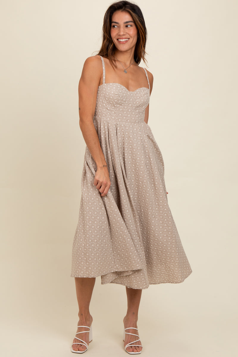Beige Floral Embroidered Maxi Dress  PinkBlush