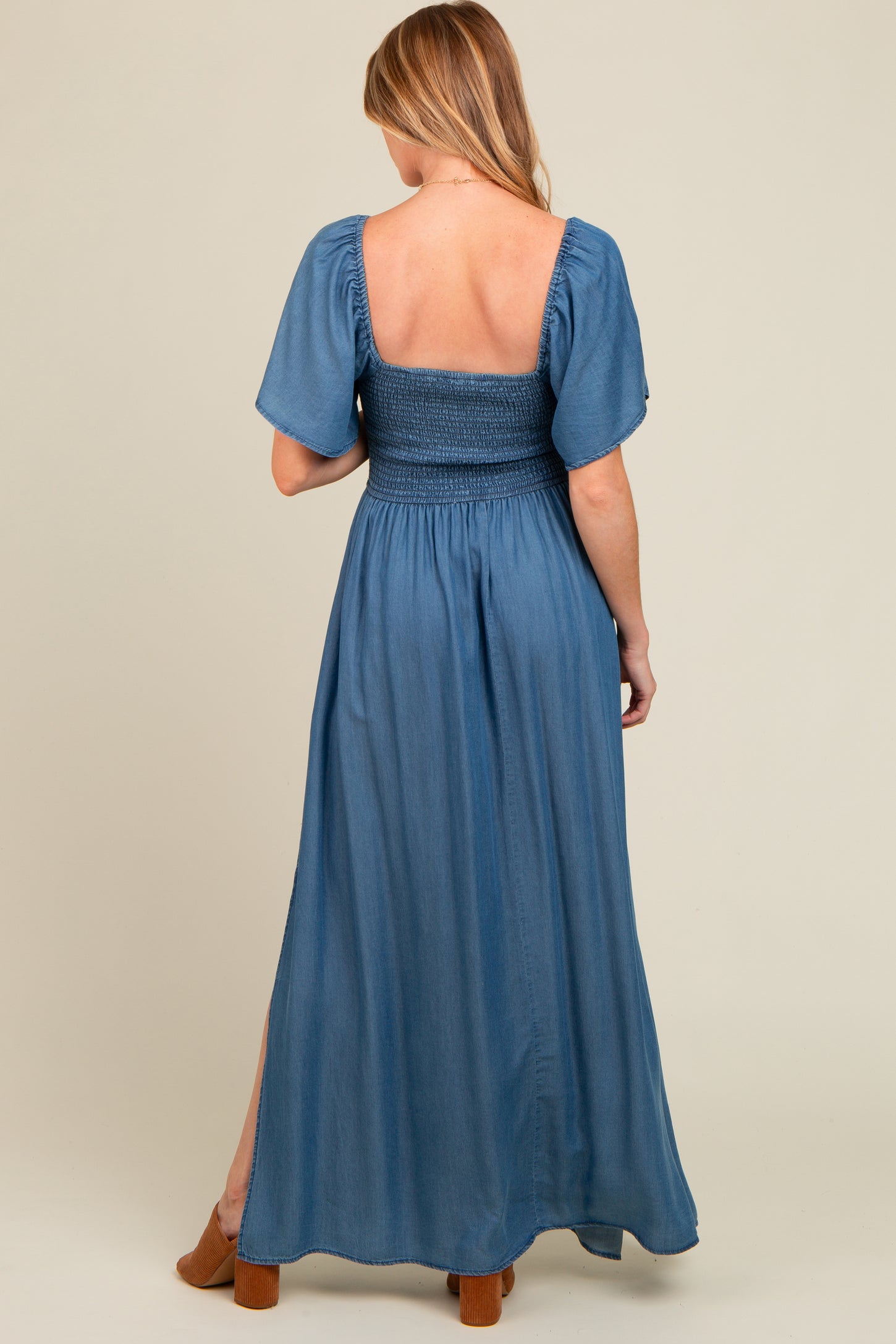 blue smocked maternity dress Ripe Selma Shirred Maternity Dress (Pale Blue)