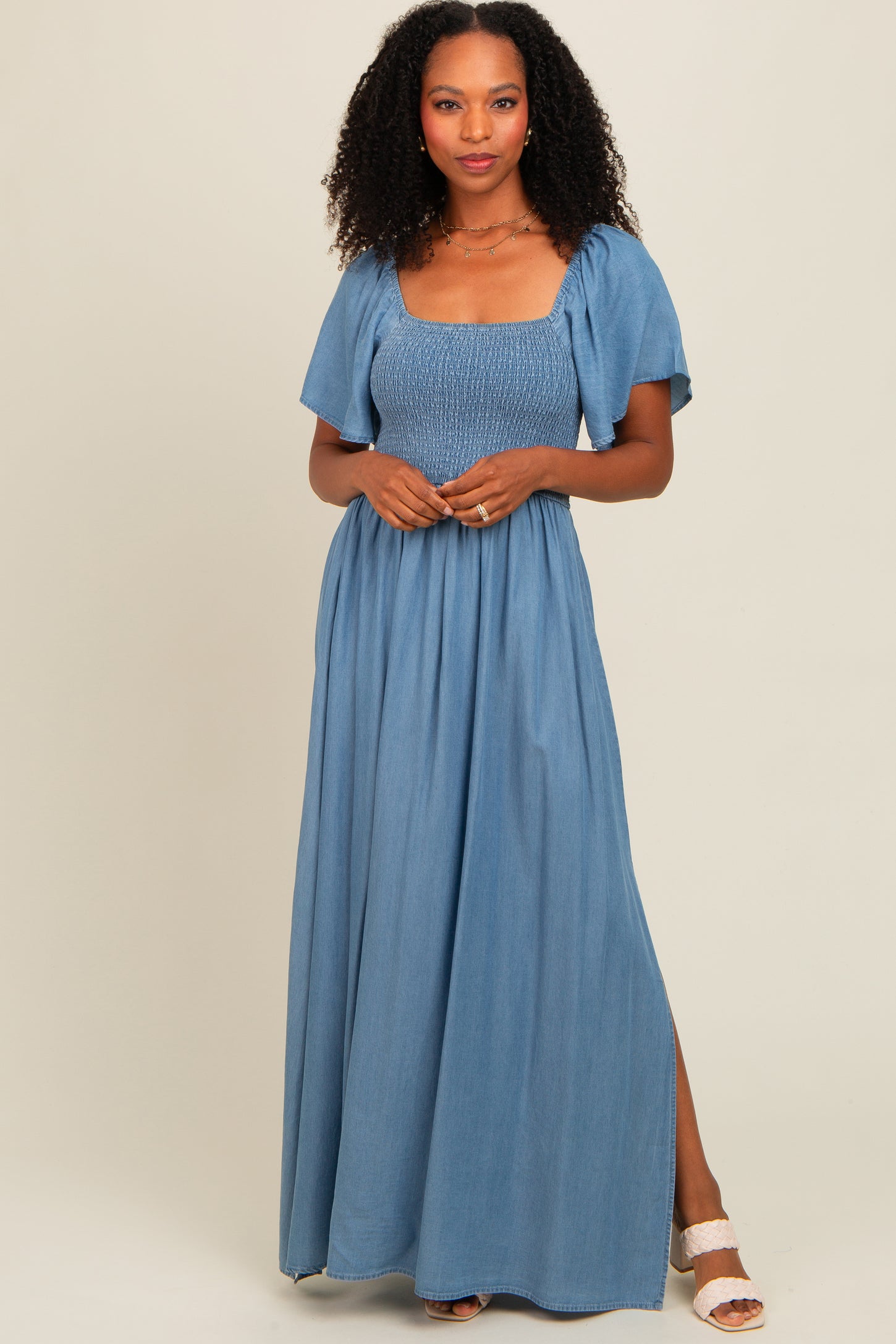 Light Blue Chambray Smocked Maxi Dress – PinkBlush