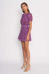 Brown Purple Floral Mini Dress