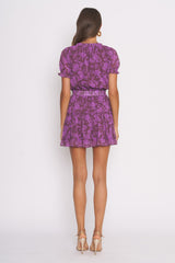 Brown Purple Floral Mini Dress