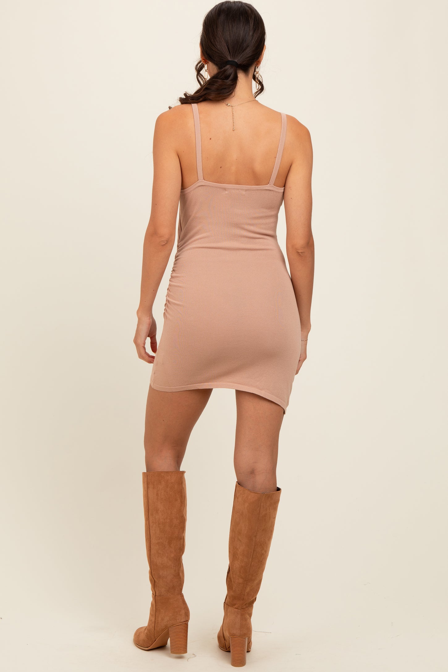 Mocha Wrap Ruched Fitted Dress