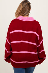 Red Striped Collared Maternity Plus Sweater