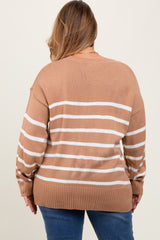 Taupe Striped Side Slit Maternity Plus Sweater