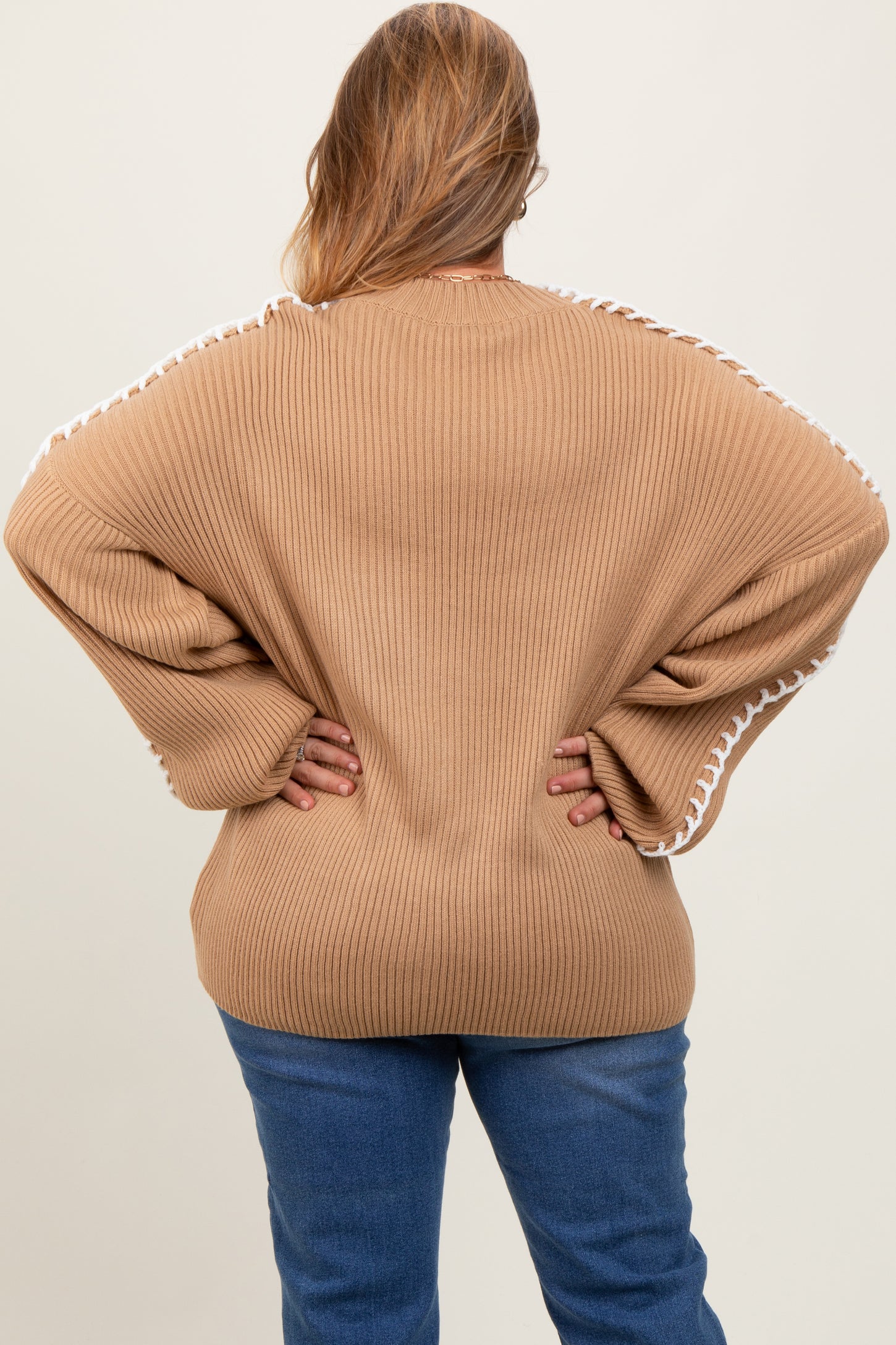 Taupe Contrast Stitch Maternity Plus Sweater
