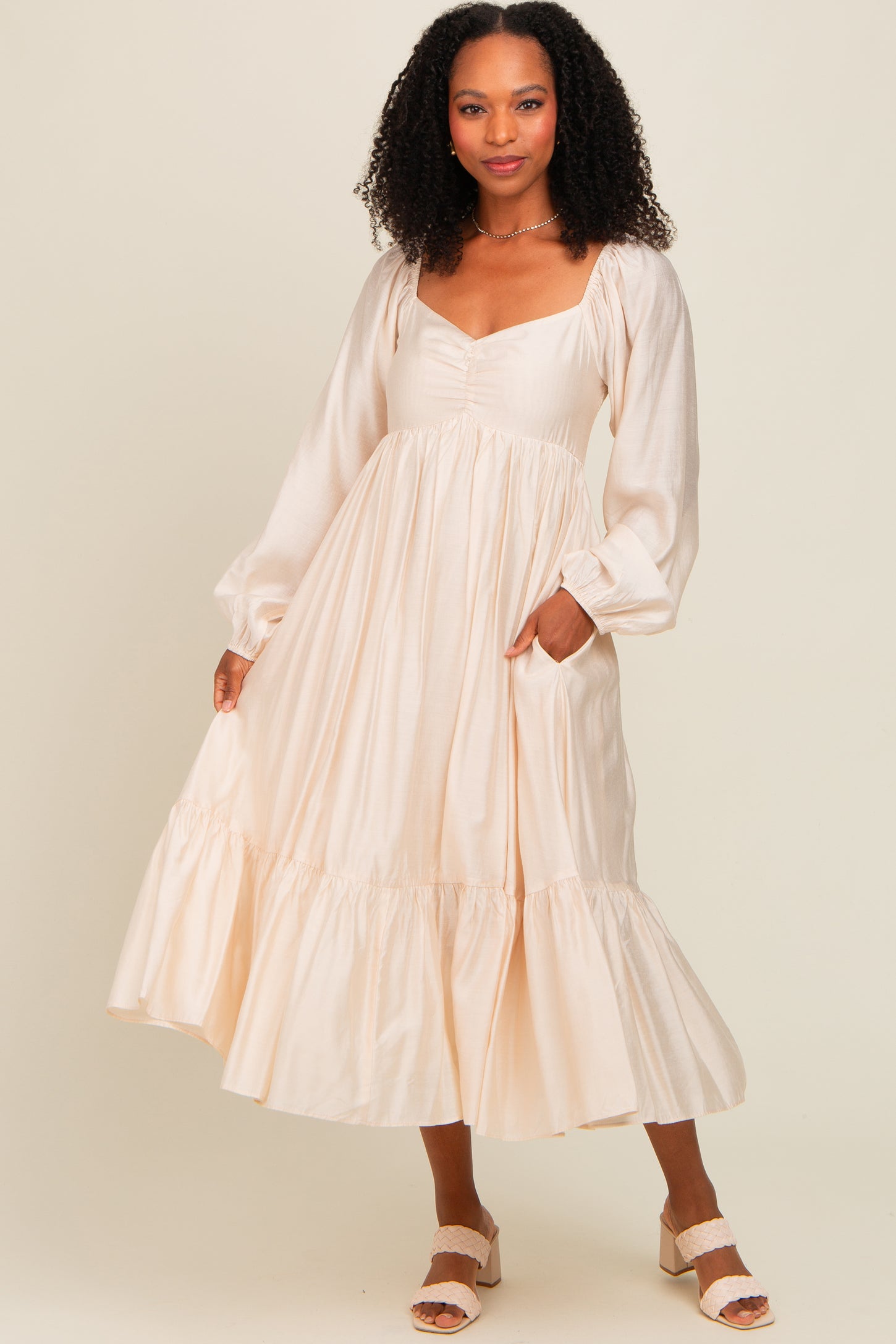 midi babydoll dress Daily Wear Green Dress, Large - The Mint Julep Boutique Button front Beige Front Ruched Babydoll Midi