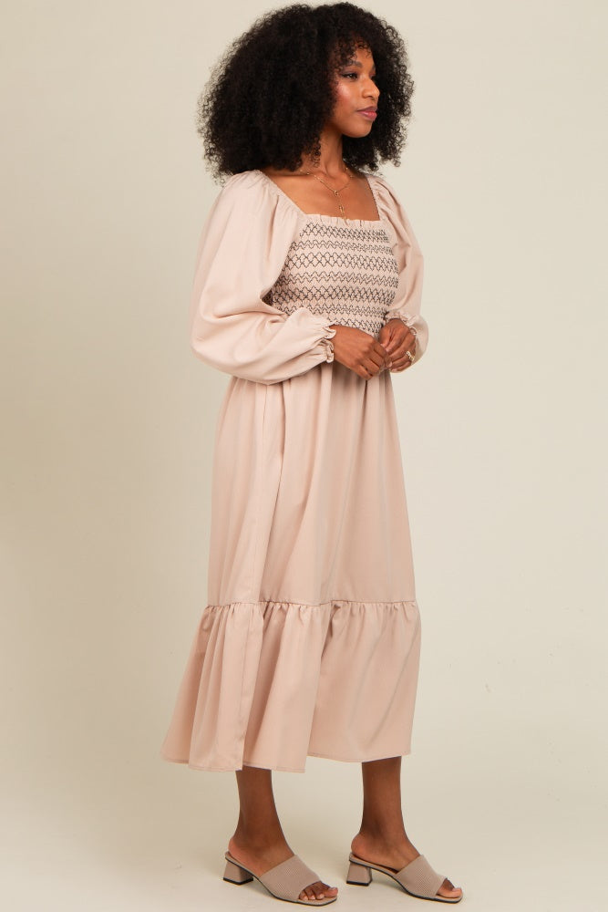 beige balloon sleeve dress Shona Joy - La Lune High Neck Balloon Sleeve Maxi Dress - Cream