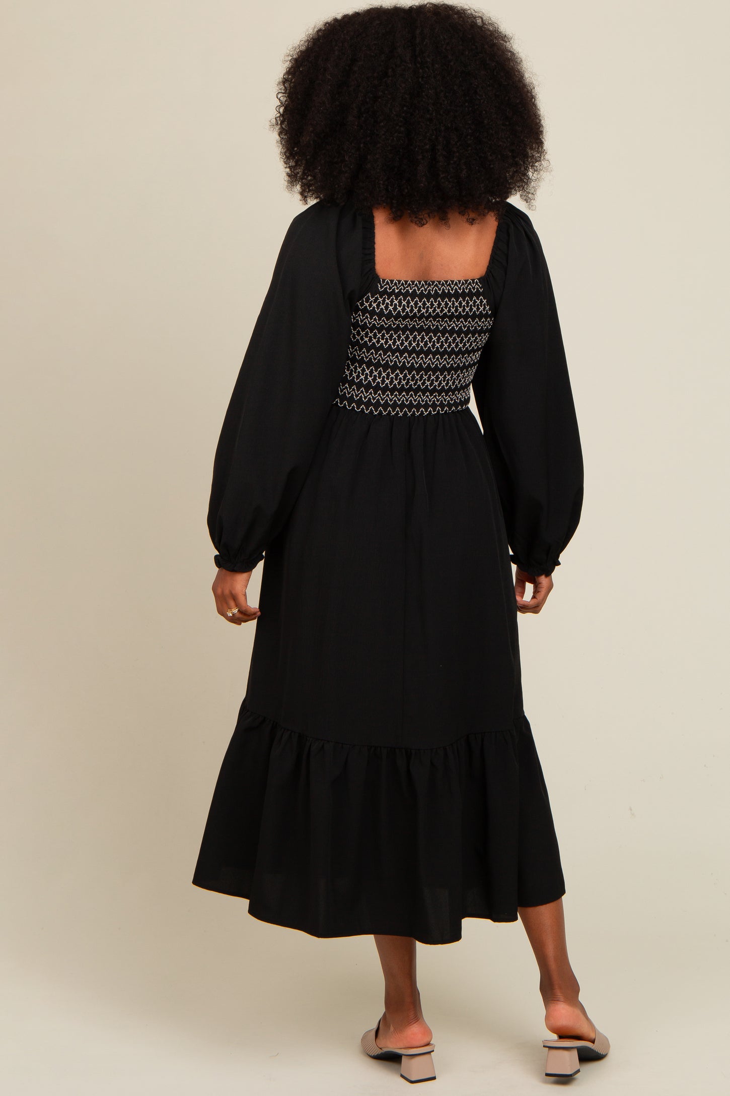 black balloon sleeve midi dress Happy holly Balloon Sleeve Structured Midi Dress Black Black