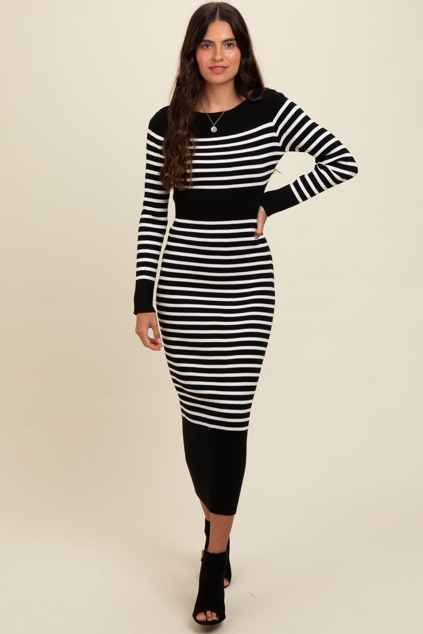 Black Striped Midi Sweater Dress – PinkBlush