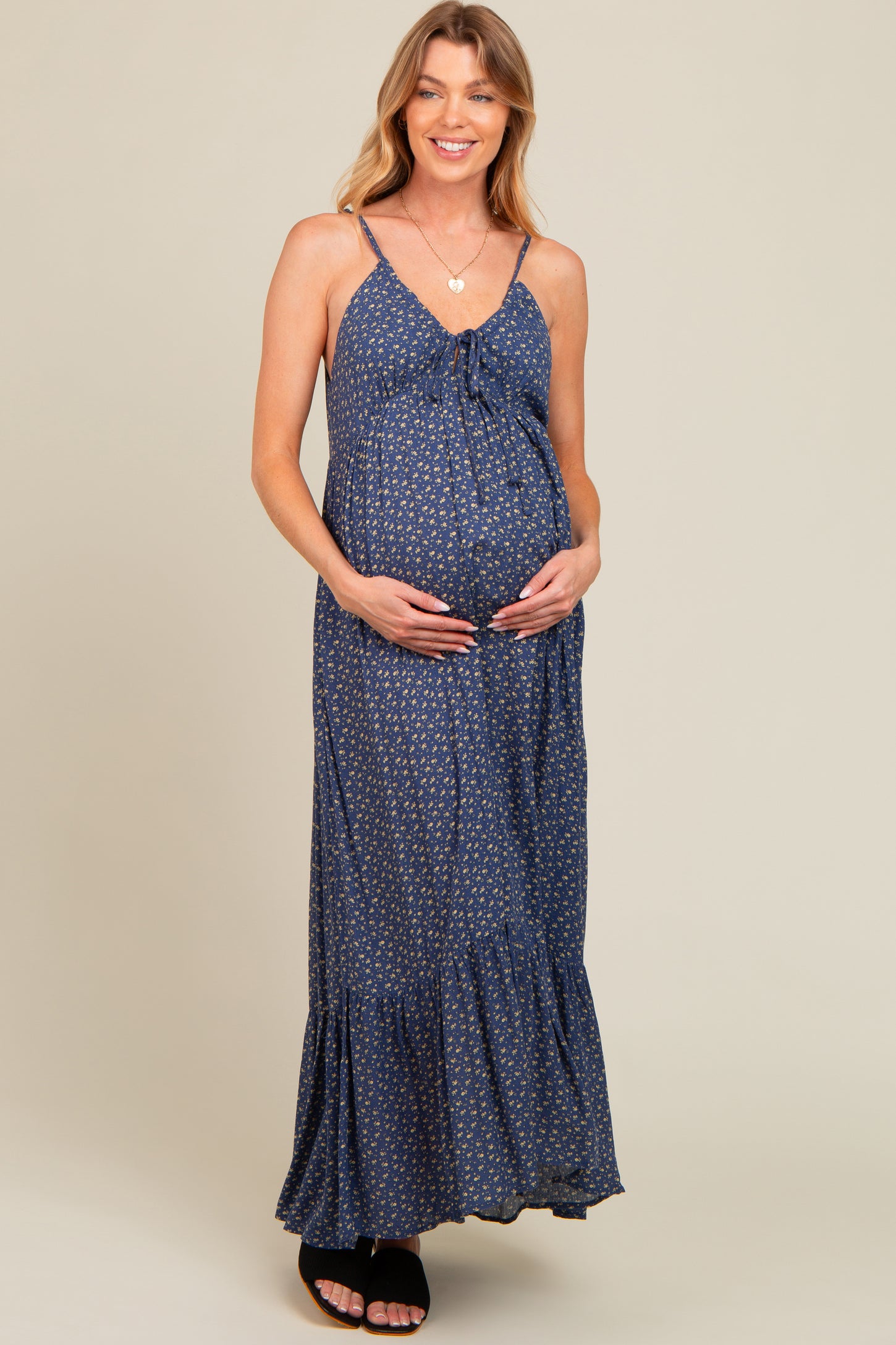 Blue Floral Tie Front Maternity Maxi Dress Blue Floral Tie Front Maternity Maxi Dress