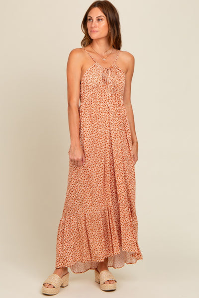 chinese dress ladies Beige Floral Tie Front Maxi Dress – PinkBlush