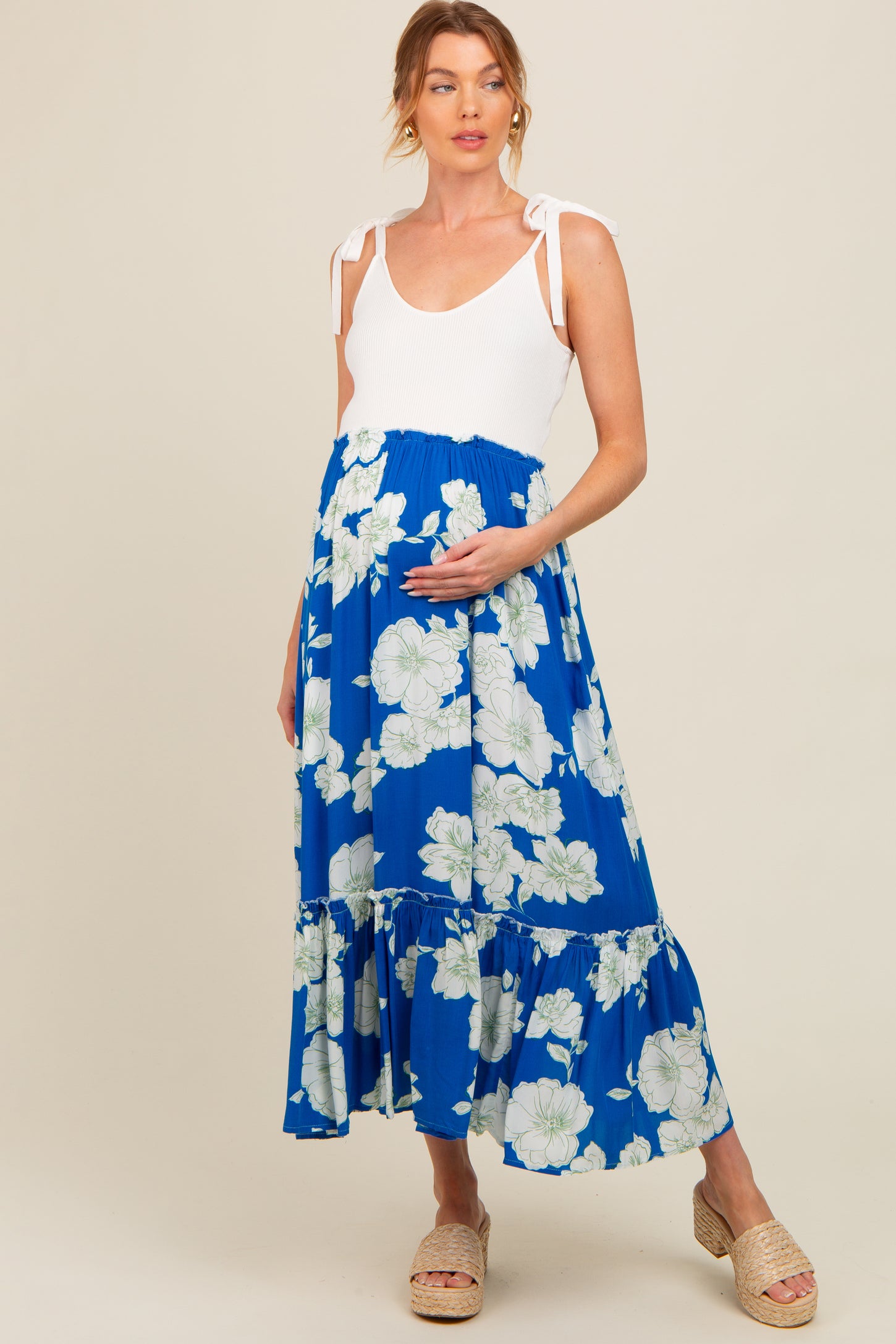 Royal Blue Floral Colorblock Maternity Midi Dress – PinkBlush