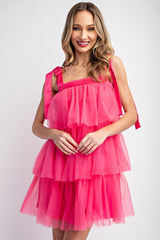 Hot Pink Tiered Tulle Mini Dress