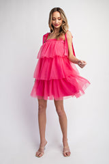 Hot Pink Tiered Tulle Mini Dress