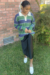 Green Striped Polo Knit Sweater