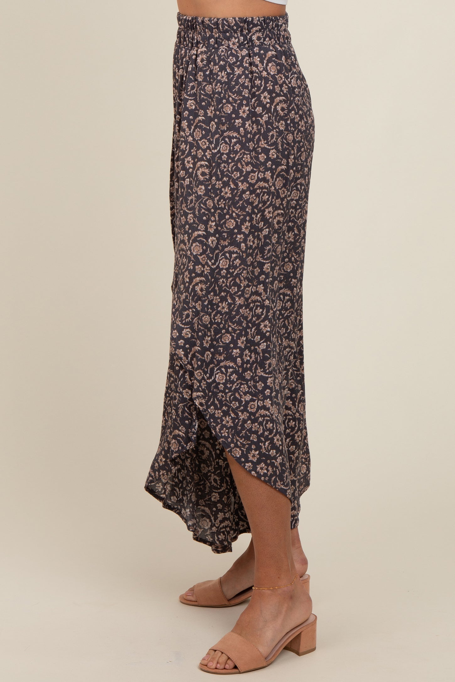 Charcoal Floral Assymetric Pants