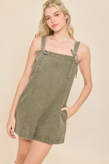 Olive Ribbon Detail Overall Romper