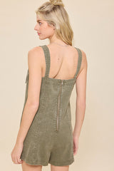 Olive Ribbon Detail Overall Romper