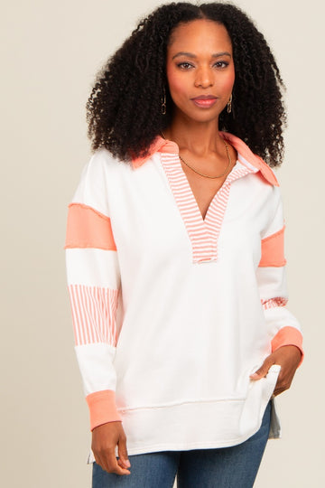 Salmon Striped Colorblock Polo Top