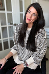 Black Ribbed Balloon Sleeve Sweater