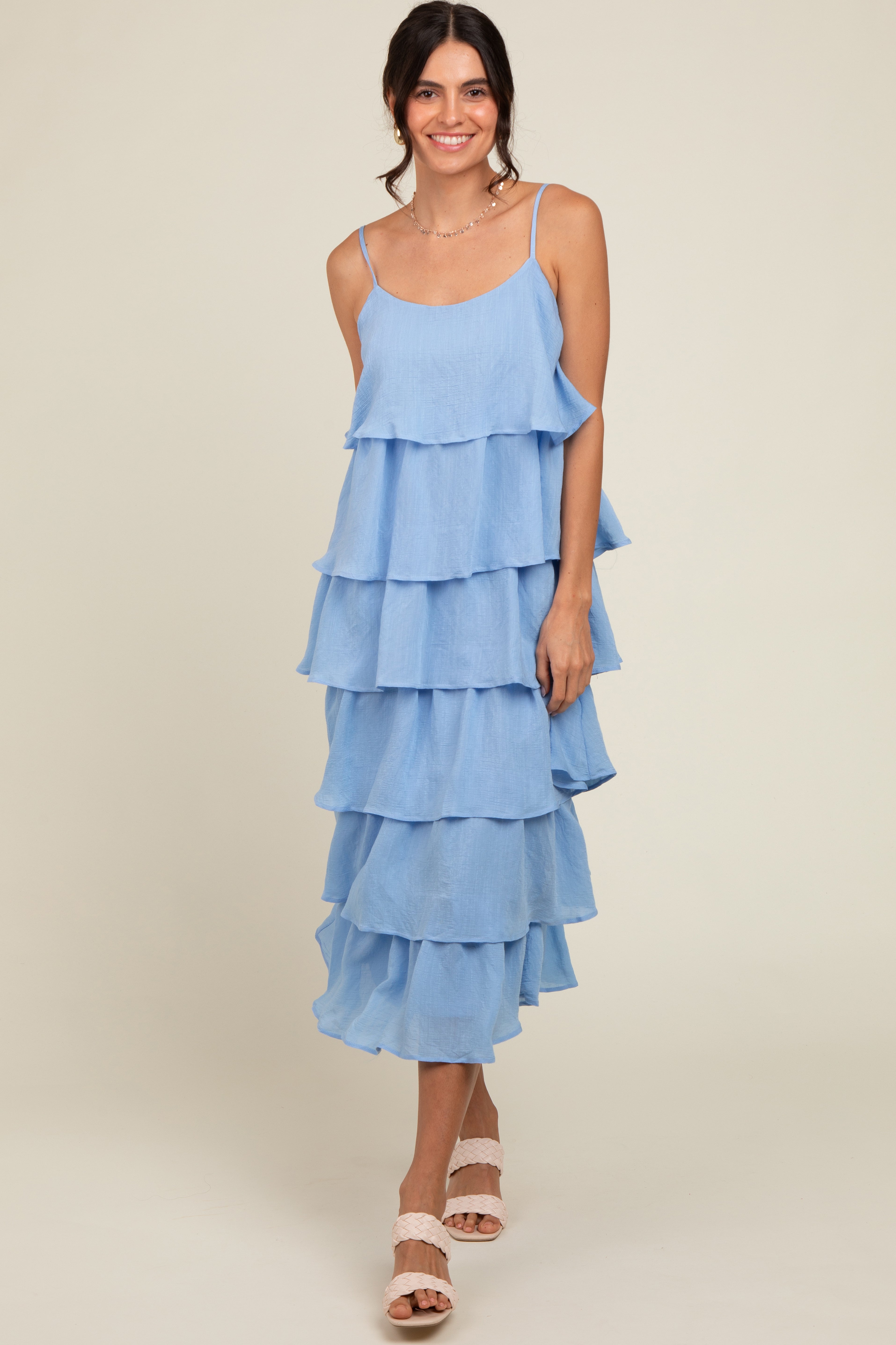 Blue Tiered Midi Dress – PinkBlush