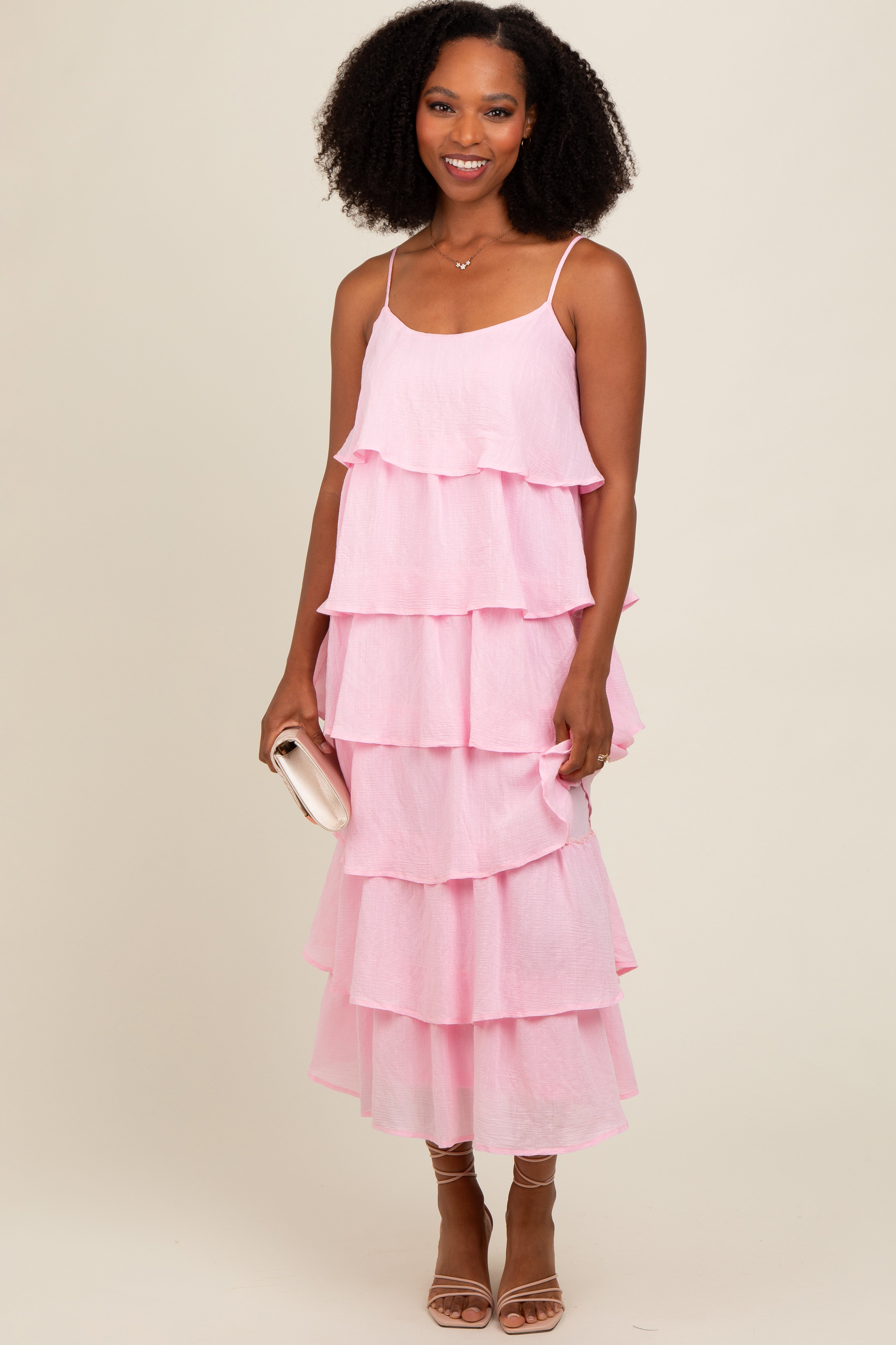 pale pink tiered dress Light Pink Strapless Tiered Maxi Dress | Womens | X-Small | 100% Polyester | Lulus | Homecoming