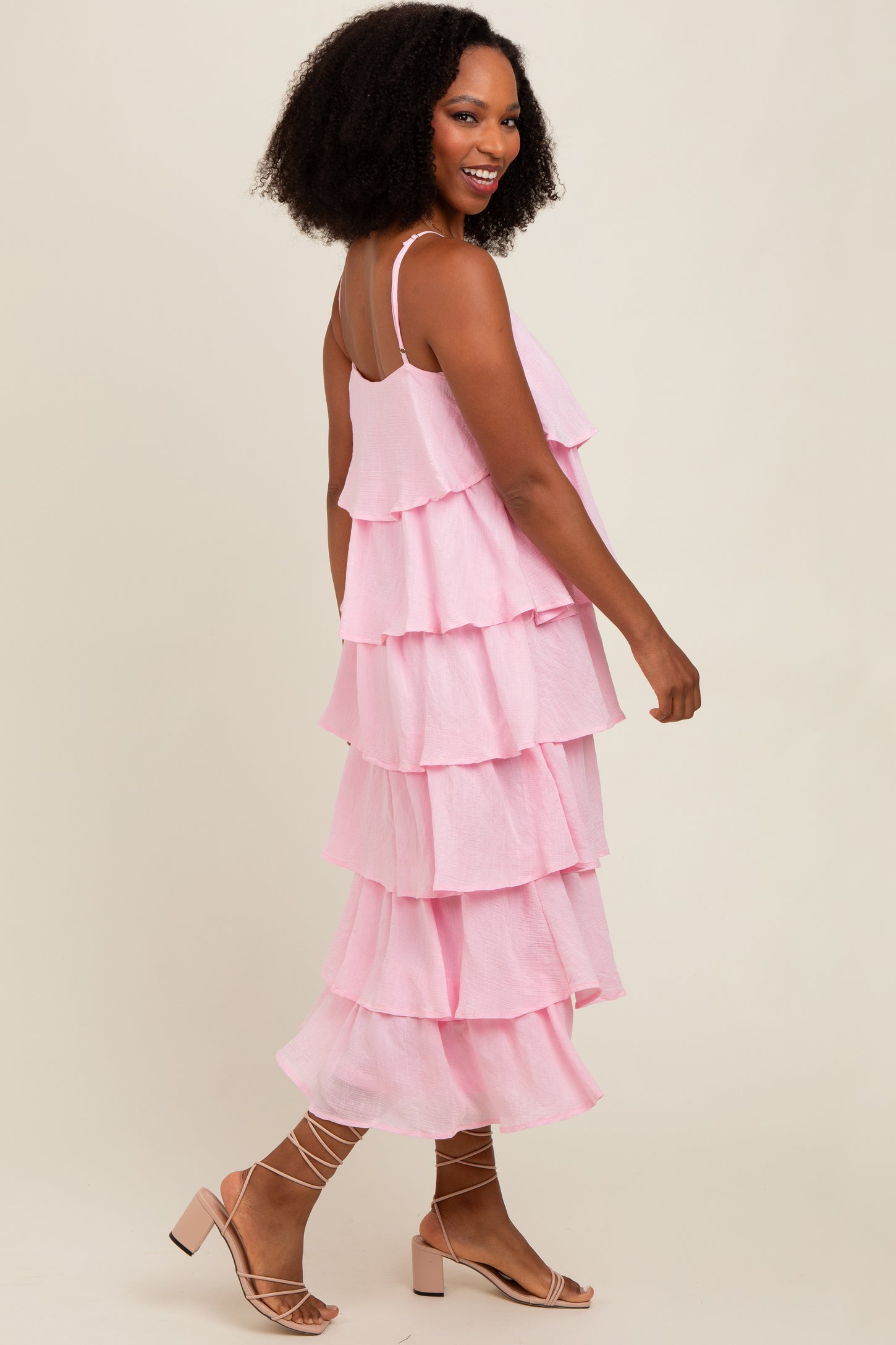 tiered midi dress pink Provence Bloom Tiered Midi Dress Floral Pink