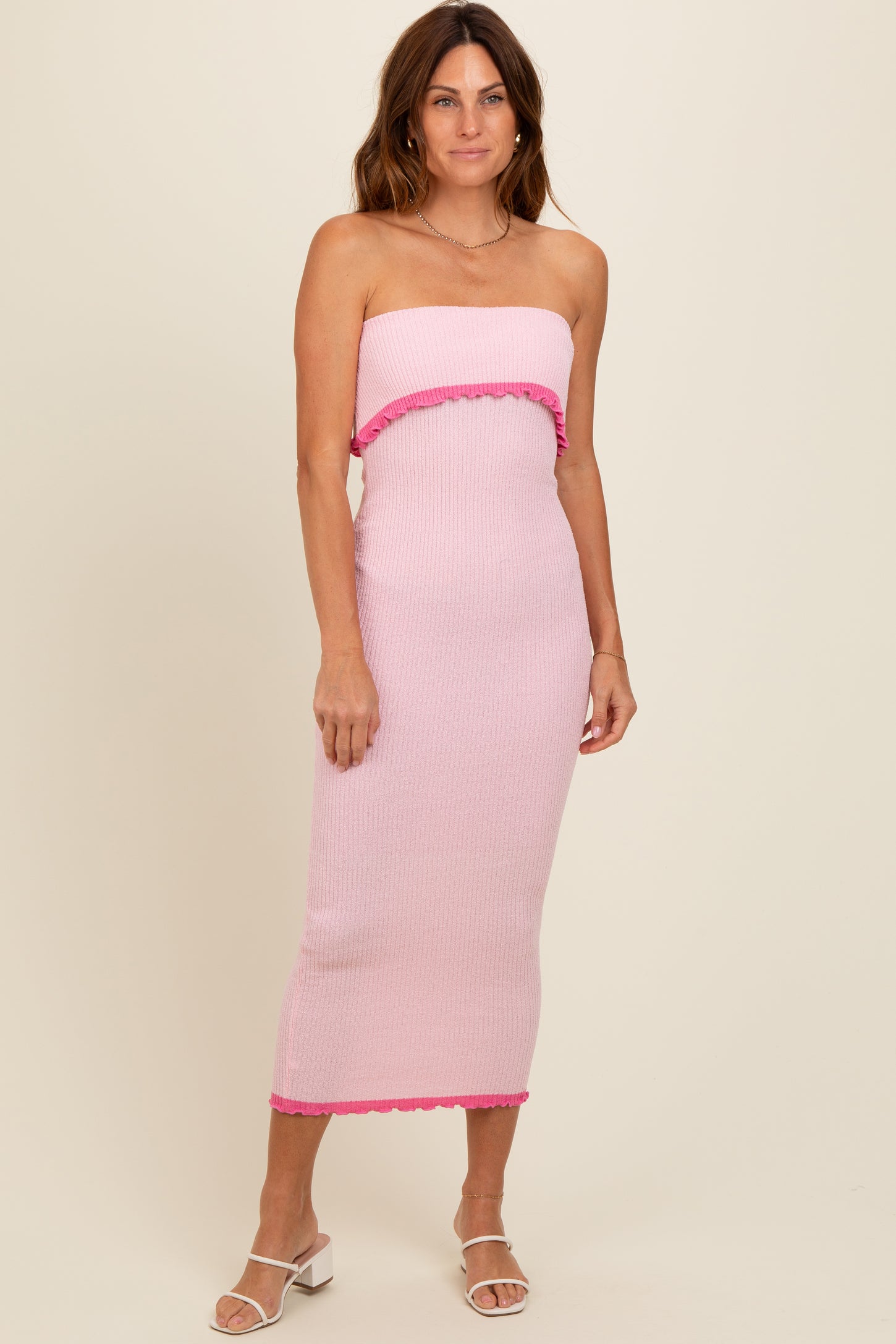 Pink Contrast Trim Maternity Strapless Knit Dress – PinkBlush Pink Contrast Trim Maternity Strapless Knit Dress – PinkBlush