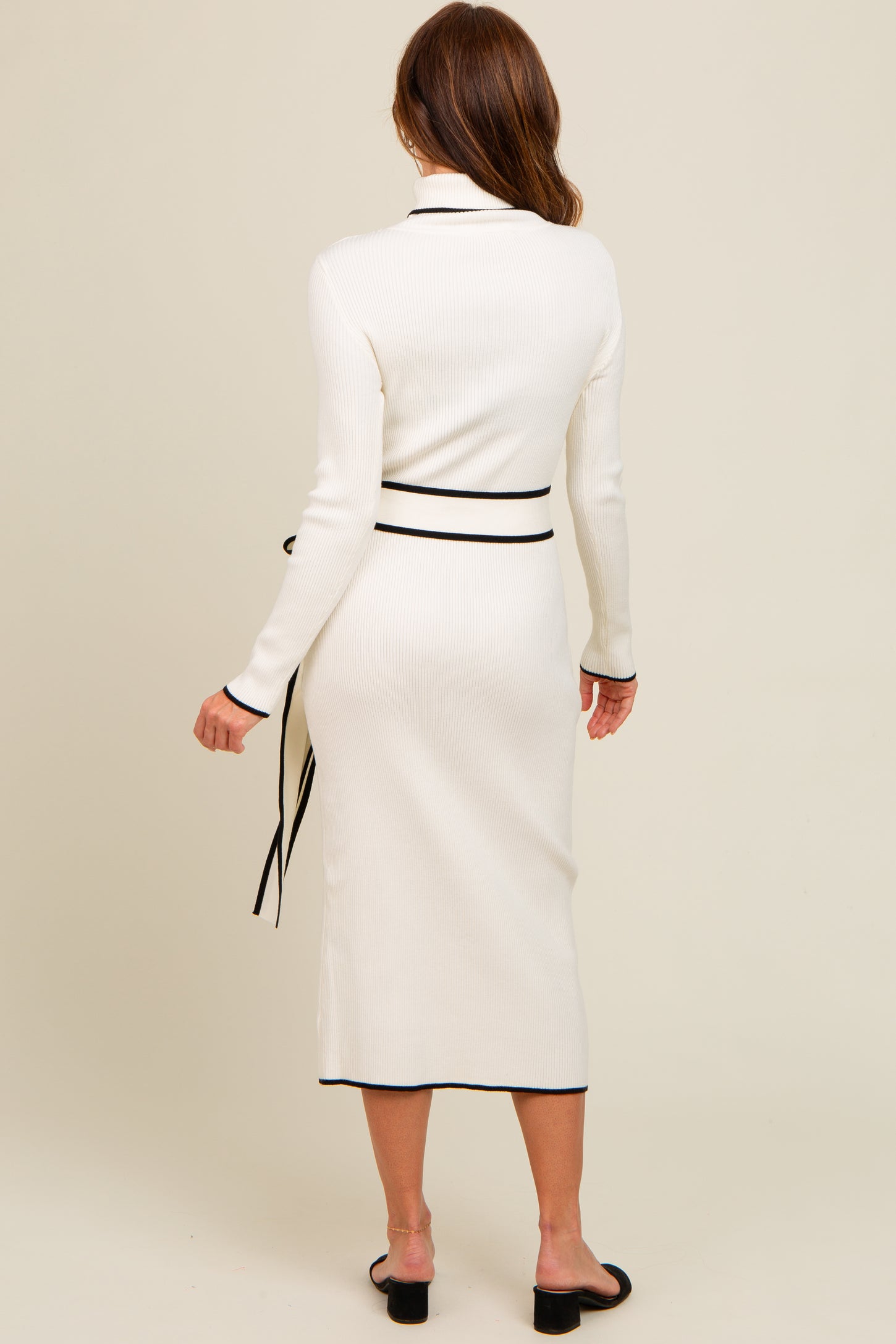 Ivory Contrast Trim Turtleneck Sweater Dress PinkBlush Ivory Contrast Trim Turtleneck Sweater Dress PinkBlush