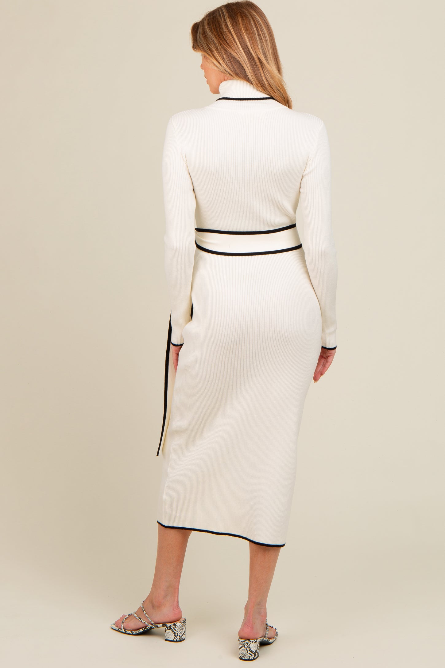 Ivory Contrast Trim Turtleneck Maternity Sweater Dress PinkBlush Ivory Contrast Trim Turtleneck Maternity Sweater Dress PinkBlush