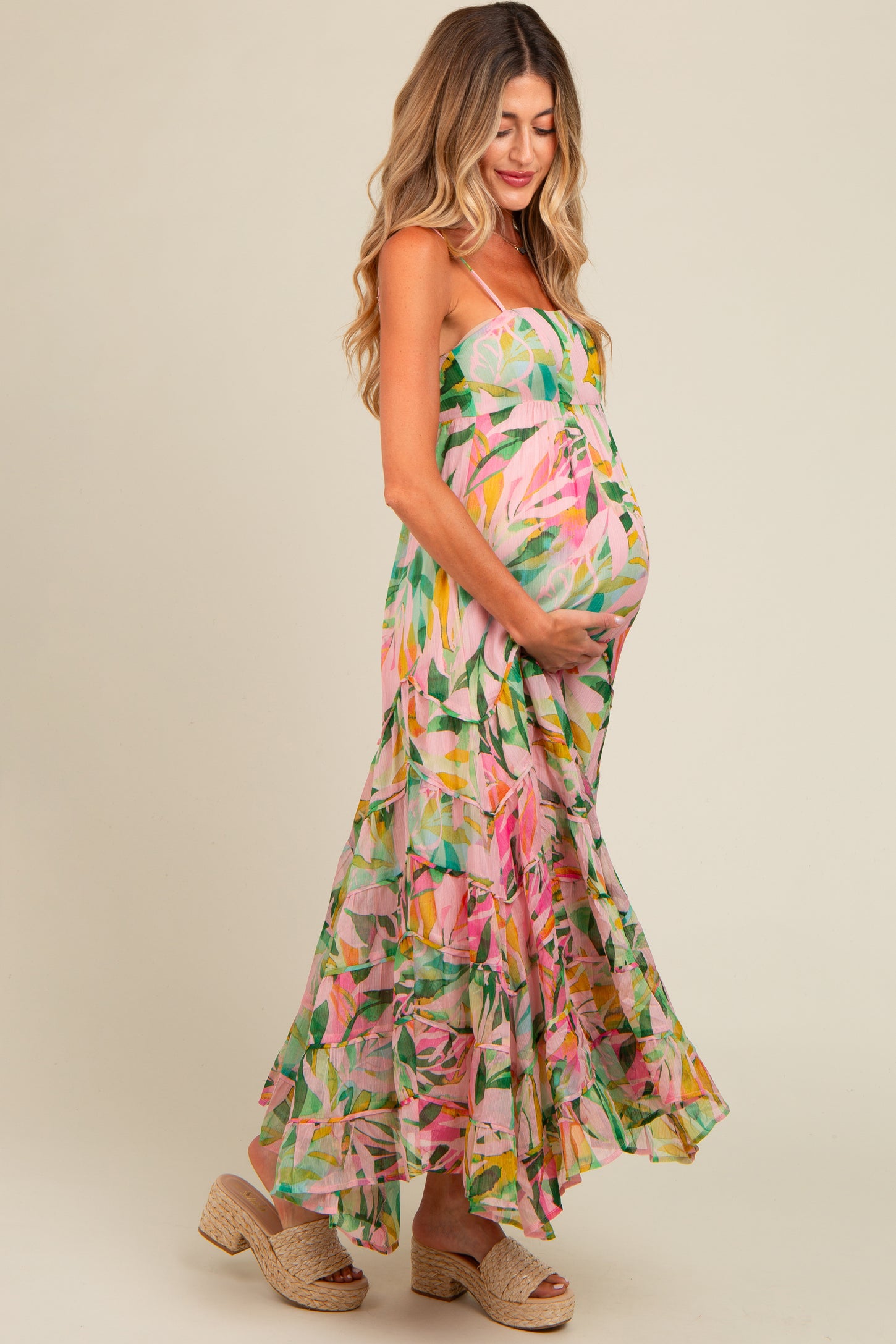 Pink Floral Tiered Ruffle Hem Maternity Maxi Dress– PinkBlush