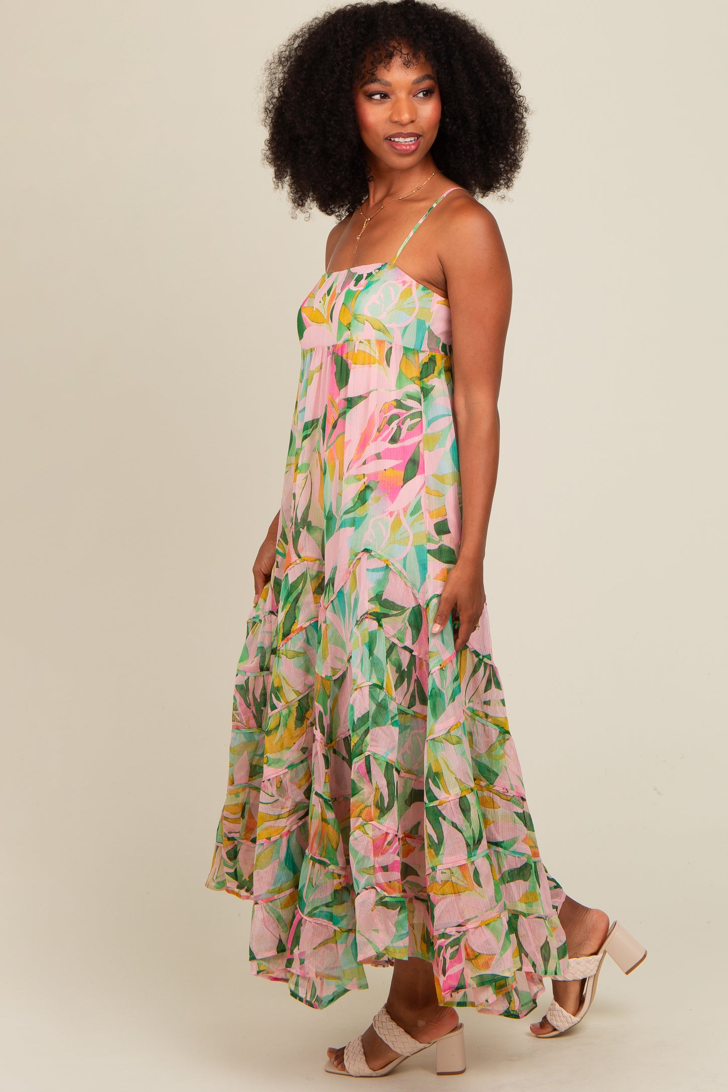 Pink Floral Tiered Ruffle Hem Maxi Dress PinkBlush Pink Floral Tiered Ruffle Hem Maxi Dress PinkBlush