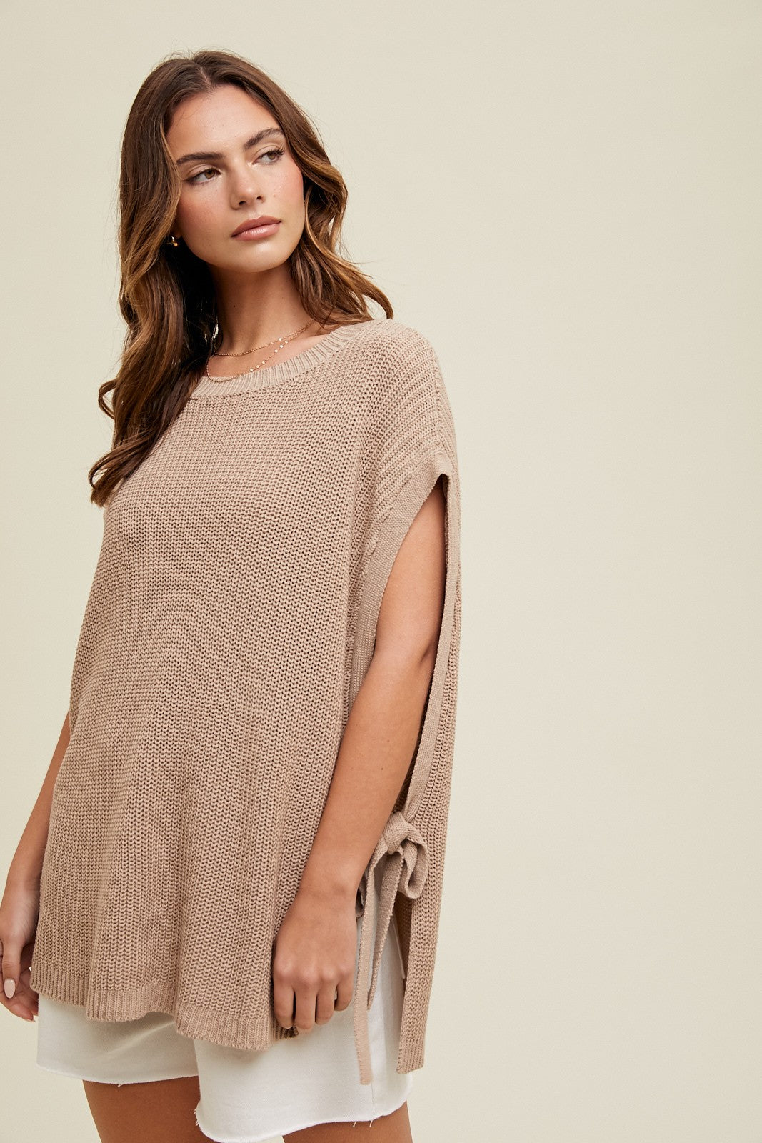 Mocha Chunky Knit Side Tie Maternity Sweater Top