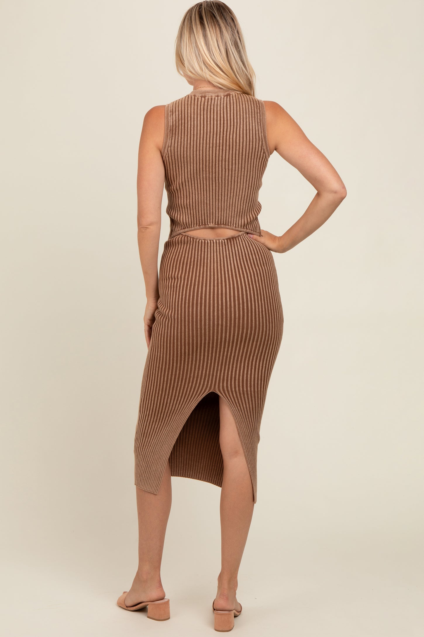 Mocha Vintage Wash Ribbed Cutout Dress – PinkBlush