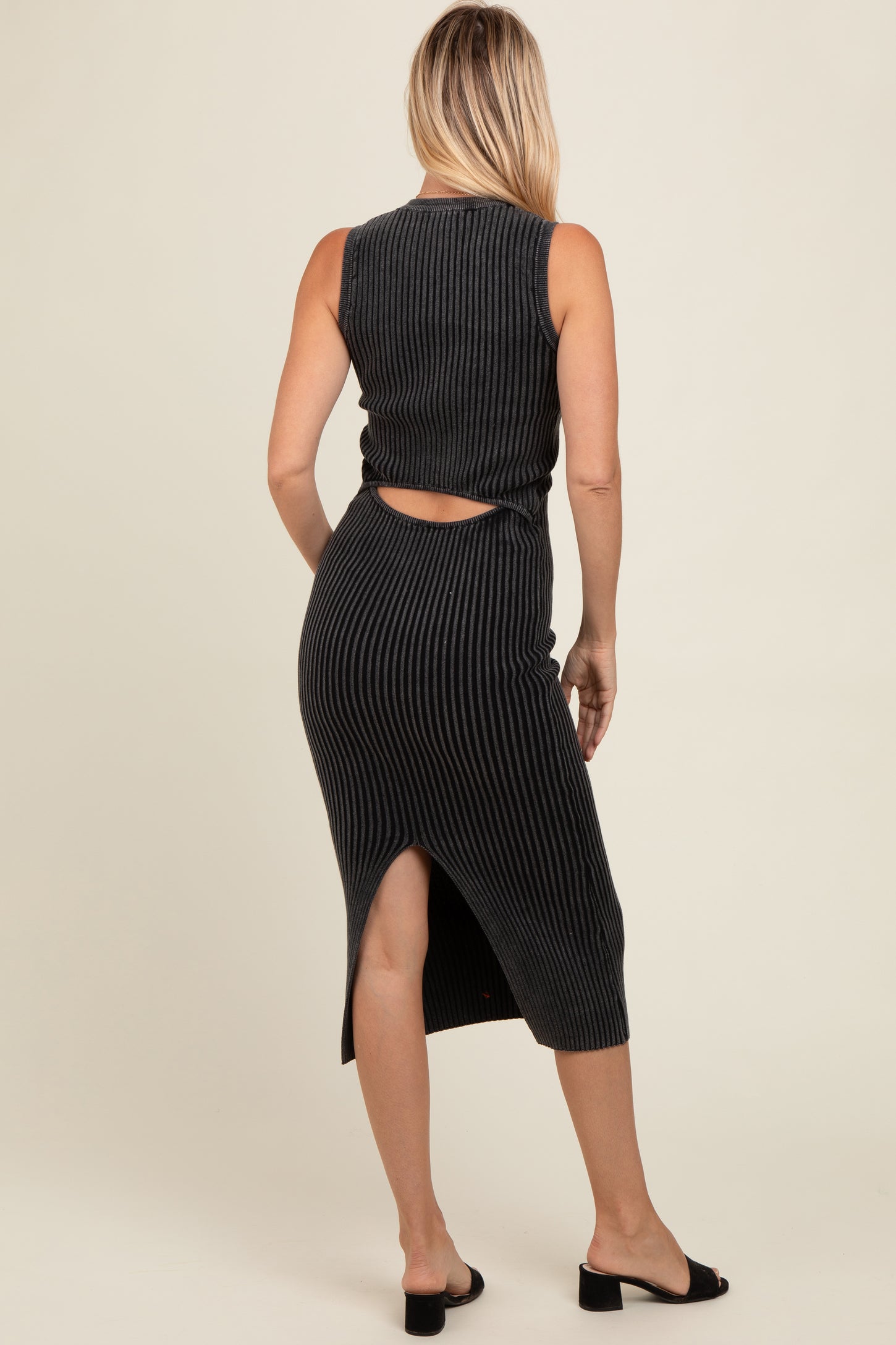 Charcoal Vintage Wash Ribbed Cutout Dress