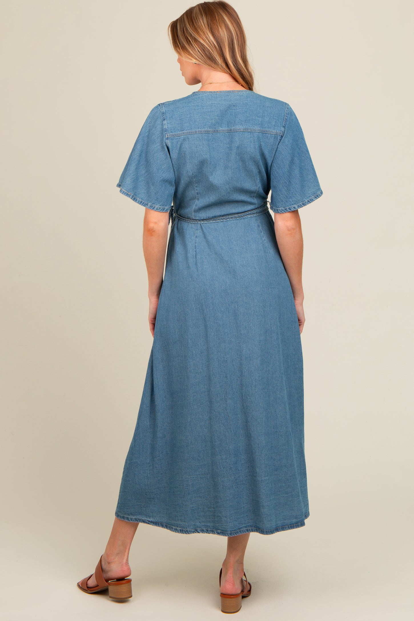 blue maternity wrap dress Blue Chambray Maternity Wrap Maxi Dress PinkBlush