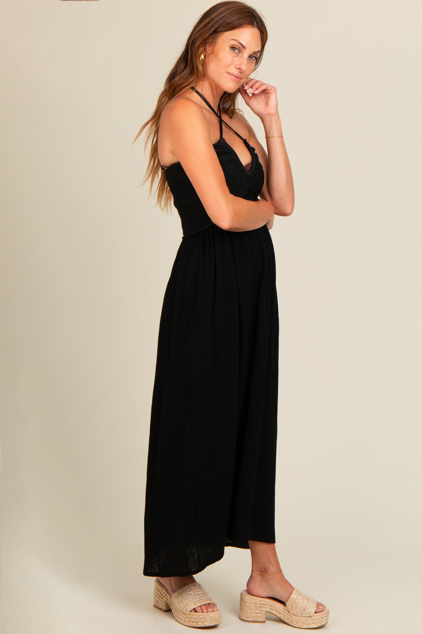 Black Halter Crochet Top Maxi Dress PinkBlush Black Halter Crochet Top Maxi Dress PinkBlush